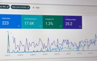 Website analytics dashboard showing metrics.